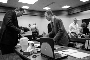 The Warren Jeffs' trial in St. George, Utah. Jeffs, head of the Fundamentalist Church of Jesus Christ of Latter Day Saints, is charged with two counts of rape as an accomplice for allegedly coercing the marriage and rape of a 14-year-old follower to her 19-year-old cousin in 2001. Washington County Attorney Brock Belnap. Utah Assistant Attorney General Craig Barlow