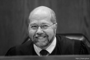 The Warren Jeffs' trial in St. George, Utah. Jeffs, head of the Fundamentalist Church of Jesus Christ of Latter Day Saints, is charged with two counts of rape as an accomplice for allegedly coercing the marriage and rape of a 14-year-old follower to her 19-year-old cousin in 2001.. Judge James Shumate