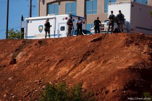 police working security. St. George - Warren Jeffs trial. The polygamous sect leader was charged with two counts of rape as an accomplice stemming from a marriage he officiated involving a 14-year-old girl and her 19-year-old cousin.