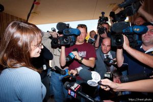 St. George - Anti-polygamy activist Flora Jessop speaks with media outside of the 5th District Courthouse after the sentencing of polygamous sect leader Warren Jeffs. 
