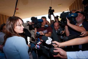 St. George - Anti-polygamy activist Flora Jessop speaks with media outside of the 5th District Courthouse after the sentencing of polygamous sect leader Warren Jeffs. 