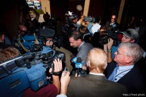 Warren Jeffs attorney Walter Bugden and media. St. George - Polygamous sect leader Warren Jeffs was sentenced Tuesday, November 20, 2007 after being found guilty on two counts of rape as an accomplice, in St. George, Utah. Jeffs, head of the Fundamentalist Church of Jesus Christ of Latter Day Saints, was found guilty of two counts of rape as an accomplice for allegedly coercing the marriage and rape of a 14-year-old follower to her 19-year-old cousin in 2001. ; 11.20.2007