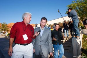 Warren Jeffs attorney Walter Bugden and media. St. George - Polygamous sect leader Warren Jeffs was sentenced Tuesday, November 20, 2007 after being found guilty on two counts of rape as an accomplice, in St. George, Utah. Jeffs, head of the Fundamentalist Church of Jesus Christ of Latter Day Saints, was found guilty of two counts of rape as an accomplice for allegedly coercing the marriage and rape of a 14-year-old follower to her 19-year-old cousin in 2001. ; 11.20.2007