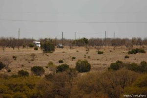 Eldorado - First Baptist Church bus coming out on CR-300 during raid on the FLDS YFZ 