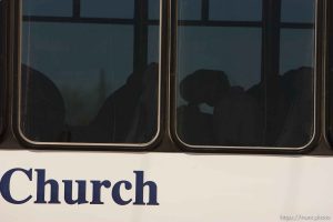 Eldorado - First Baptist Church bus coming out on CR-300 during raid on the FLDS YFZ 