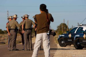 Eldorado - Texas State Troopers at a roadblock on road CR-300, which leads to the FLDS YFZ 