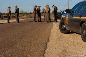 Eldorado - Texas State Troopers at a roadblock on road CR-300, which leads to the FLDS YFZ 