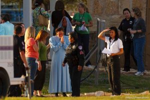 San Angelo - FLDS members taken from the YFZ Ranch arrive at Fort Concho in San Angelo, which will be used as a temporary shelter.