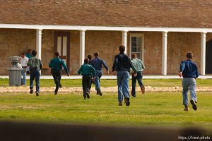 San Angelo - A group of FLDS boys outside at Fort Concho, where they are being held by Texas Child Protective Services Tuesday, April 8, 2008. CPS says they have taken 401 children from the YFZ Ranch into protective custody and brought them to Fort Concho.