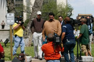 San Angelo -  A hearing at the 51st District Court Wednesday, April 9, 2008, where a judge ruled three members of the FLDS polygamous sect have the legal right to challenge the massive search underway on their property near Eldorado, the YFZ 