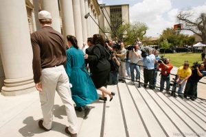 San Angelo -  A hearing at the 51st District Court Wednesday, April 9, 2008, where a judge ruled three members of the FLDS polygamous sect have the legal right to challenge the massive search underway on their property near Eldorado, the YFZ 