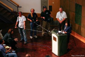 San Angelo - Marleigh Meisner, spokesperson for Texas Department of Family and Protective Services, speaks at a press conference near Fort Concho Tuesday April 15, 2008.