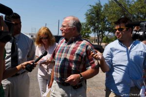San Angelo - Attorney Jimmy Stewart is chased to his car by reporters as left a gathering of attorneys at the DFPS at the Ralph R. Chase building Sunday, June 1, 2008 to hammer out an agreement to return over 450 children that were taken from the YFZ ranch. brooke adams ben winslow