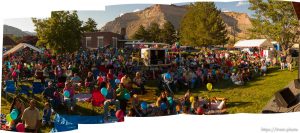 Helper - Kristin Kimber Tiller, whose ex-husband, Brandon, was one of the three killed rescuers in the Crandall Canyon Mine rescue attempt, leads the release of more than 2,000 balloons at the Helper Arts and Music Festival Friday, August 15 2008, the eve of the one-year anniversary of an implosion that killed three rescuers and injured six others trying to reach six miners trapped by the catastrophic collapse of the mine's walls on Aug. 6. 