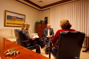Salt Lake City - Elder L. Whitney Clayton of the LDS Church discussed the church's efforts to support California's Proposition 8, which defines marriage as between a man and a woman, Wednesday, October 8, 2008. Peggy Stack, Jennifer Dobner