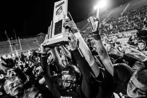 Salt Lake City - Bingham vs. Alta High School, 5A State Championship game Friday, November 21, 2008 at Rice-Eccles Stadium. Alta wins 21-17.. Friday November 21, 2008. alta's ammon olsen celebrates win,