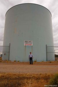 Centennial Park -, Wednesday August 12, 2009.
Alma Cawley, district manager of the Centennial Park Domestic Water District. water tank.