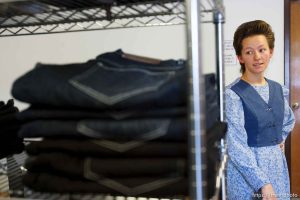 Hildale -, Wednesday August 12, 2009.
Mirinda Barlow in her shop where she sells jeans under the label 