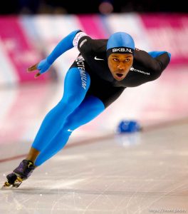 Trent Nelson  |  The Salt Lake Tribune US speed skater Shani Davis posted a world record time (1:41.04) in the 1500 meter at the Essent ISU World Cup at the Utah Olympic Oval in Kearns, Friday, December 11, 2009.