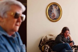 Trent Nelson  |  The Salt Lake Tribune
Kearns - Family members of Deputy Nick Kirk, who was shot and seriously wounded by Ronnie Lee Gardner in 1985, talk about the effect Gardner's actions had on their lives Thursday, April 22, 2010. VelDean Kirk (widow, in denim), Bruce Webb (black shirt), Tami Stewart (daughter, gray), Barb Webb (daughter, pink)