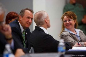 Trent Nelson  |  The Salt Lake Tribune Draper - (left to right) Utah Attorney General Mark Shurtleff and Assistant Attorneys General Tom Brunker and Erin Riley on the second day of a commutation hearing for death-row inmate Ronnie Lee Gardner Friday, June 11, 2010, at the Utah State Prison.
