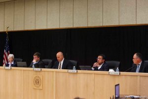 Trent Nelson  |  The Salt Lake Tribune Draper - Board of Pardons and Parole members (left to right) Iris Hemenway, Clark Harms, Curtis Garner, Jesse Gallegos and Donald Blanchard listen to closing arguments on the second day of a commutation hearing for death-row inmate Ronnie Lee Gardner Friday, June 11, 2010, at the Utah State Prison.