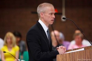 Trent Nelson  |  The Salt Lake Tribune Draper - Utah Assistant Attorney General Tom Brunker makes his closing arguments on the second day of a commutation hearing for death-row inmate Ronnie Lee Gardner Friday, June 11, 2010, at the Utah State Prison.