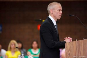 Trent Nelson  |  The Salt Lake Tribune Draper - Utah Assistant Attorney General Tom Brunker makes his closing arguments on the second day of a commutation hearing for death-row inmate Ronnie Lee Gardner Friday, June 11, 2010, at the Utah State Prison.