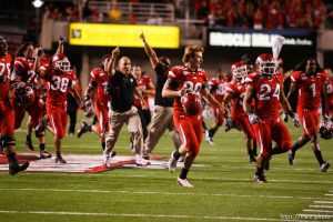 Trent Nelson  |  The Salt Lake Tribune University of Utah defeats Pitt 27-24 in overtime, college football, Thursday, September 2, 2010 at Rice-Eccles Stadium in Salt Lake City.
