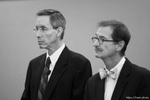 Trent Nelson  |  The Salt Lake Tribune Warren Jeffs, leader of the FLDS Church, appeared before Judge Terry Christiansen in Third District Court  Tuesday, September 7, 2010 in West Jordan, Utah. At right is his attorney Walter Bugden.