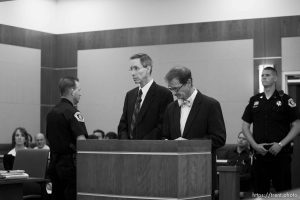 Trent Nelson  |  The Salt Lake Tribune Warren Jeffs, leader of the FLDS Church, appeared before Judge Terry Christiansen in Third District Court  Tuesday, September 7, 2010 in West Jordan, Utah. At right is his attorney Walter Bugden.
