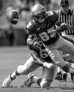 Trent Nelson  |  The Salt Lake Tribune Florida State's Bert Reed fumbles the ball in the first quarter, BYU vs. Florida State, college football Saturday, September 18, 2010 at Doak Campbell Stadium in Tallahassee, Florida.