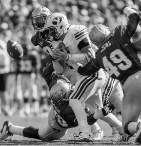 Trent Nelson  |  The Salt Lake Tribune BYU quarterback Jake Heaps (9) fumbles the ball in the second quarter, BYU vs. Florida State, college football Saturday, September 18, 2010 at Doak Campbell Stadium in Tallahassee, Florida.