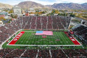 Trent Nelson  |  The Salt Lake Tribune utah marching band, Utah vs. TCU college football, Saturday, November 6, 2010. TCU won 47-7. american flag