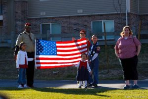 Trent Nelson  |  The Salt Lake Tribune SFC Mike Jones, Utah National Guard, was welcomed home to Eagle Mountain by family, friends and neighbors who lined the streets of Eagle Mountain Friday, November 12, 2010. On his fourth deployment, Jones was injured in Afghanistan in September.