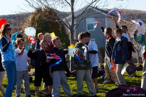 Trent Nelson  |  The Salt Lake Tribune SFC Mike Jones, Utah National Guard, was welcomed home to Eagle Mountain by family, friends and neighbors who lined the streets of Eagle Mountain Friday, November 12, 2010. On his fourth deployment, Jones was injured in Afghanistan in September.