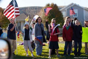 Trent Nelson  |  The Salt Lake Tribune SFC Mike Jones, Utah National Guard, was welcomed home to Eagle Mountain by family, friends and neighbors who lined the streets of Eagle Mountain Friday, November 12, 2010. On his fourth deployment, Jones was injured in Afghanistan in September.
