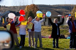 Trent Nelson  |  The Salt Lake Tribune SFC Mike Jones, Utah National Guard, was welcomed home to Eagle Mountain by family, friends and neighbors who lined the streets of Eagle Mountain Friday, November 12, 2010. On his fourth deployment, Jones was injured in Afghanistan in September.