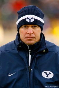 Trent Nelson  |  The Salt Lake Tribune
BYU coach Bronco Mendenhall walks off the field at halftime, with BYU leading 35-0. BYU vs. Colorado State, college football, Saturday, November 13, 2010.