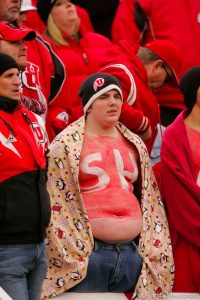 Trent Nelson  |  The Salt Lake Tribune  Utah fan with SH on his belly. as the Utes face BYU in the third quarter at Rice-Eccles Stadium Saturday, November 27, 2010.