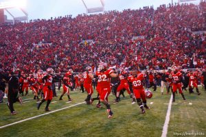 Trent Nelson  |  The Salt Lake Tribune  Fans flood the field after the Utes beat BYU on a blocked field goal attempt at Rice-Eccles Stadium Saturday, November 27, 2010. The final score was Utah 17-BYU 16.