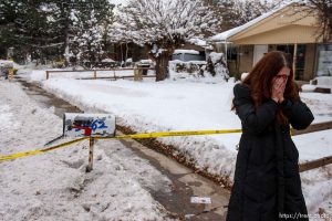 Trent Nelson  |  The Salt Lake Tribune
Mary Wade, who lives near B & W Billiards and Books, reacts to news of a stabbing at the small shop. South Salt Lake police responded to B & W Billiards and Books, (3466 S. 700 East) Tuesday, November 30, 2010 on a report of a possible stabbing. “It was an obvious stabbing,” said South Salt Lake police spokesman Gary Keller. Sherry Black was killed.