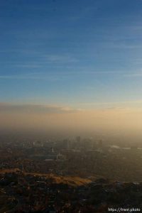 Trent Nelson  |  The Salt Lake Tribune From Ensign Peak, the view of an inversion over Salt Lake City. Tuesday, December 7, 2010.