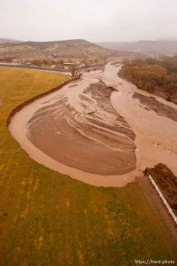 Trent Nelson  |  The Salt Lake Tribune A large field near Gunlock, eroded by the flooding waters of the Santa Clara River  Wednesday, December 22, 2010.