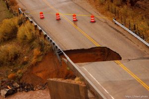 Trent Nelson  |  The Salt Lake Tribune The bridge on the north end of Gunlock, damaged by flood conditions Wednesday, December 22, 2010.
