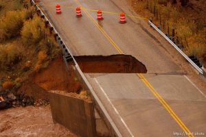 Trent Nelson  |  The Salt Lake Tribune The bridge on the north end of Gunlock, damaged by flood conditions Wednesday, December 22, 2010.