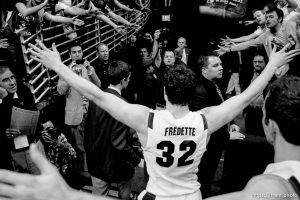 BYU's Jimmer Fredette walks off the court after BYU defeated Gonzaga in the NCAA Tournament, men's college basketball at the Pepsi Center in Denver, Colorado, Saturday, March 19, 2011, earning a trip to the Sweet 16. jaren wilkey