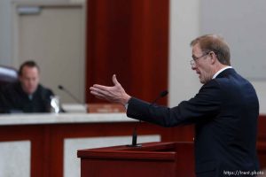 Trent Nelson  |  The Salt Lake Tribune Attorney Jeff Shields addresses the Utah Supreme Court, who heard arguments in Salt Lake City, Utah, Tuesday, April 12, 2011, on cases involving the FLDS Church's United Effort Plan (UEP) land trust.