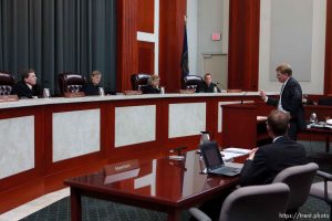 Trent Nelson  |  The Salt Lake Tribune Attorney Rod Parker addresses the Utah Supreme Court, who heard arguments in Salt Lake City, Utah, Tuesday, April 12, 2011, on cases involving the FLDS Church's United Effort Plan (UEP) land trust.