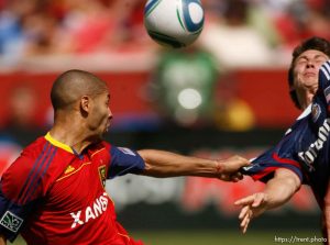 Trent Nelson  |  The Salt Lake Tribune Real Salt Lake vs. Chivas US, MLS Soccer at Rio Tinto Stadium in Sandy, Utah, Saturday, May 7, 2011. Real Salt Lake's Alvaro Saborio, Chivas USA's Ben Zemanski